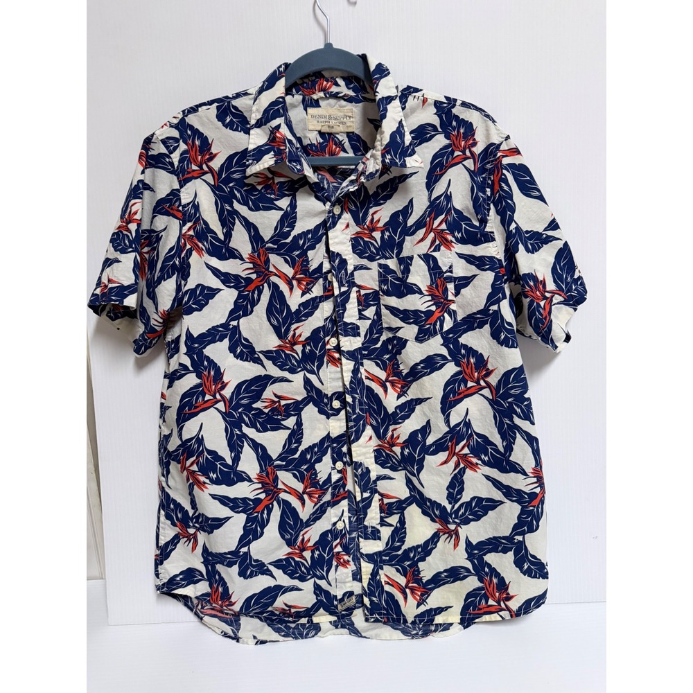 Denim & Supply Ralph Lauren Mens Large Tropical Bird of Paradise Cotton Shirt